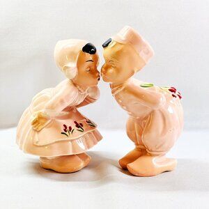 Holland Made Ceramic Vintage Kissing Dutch Figurines Boy & Girl Pink 6”